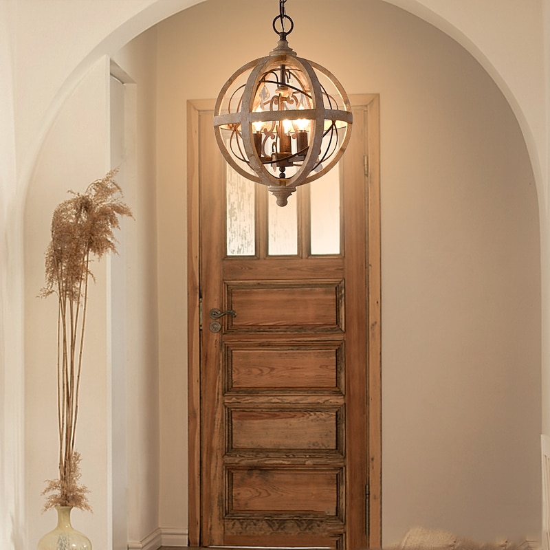 30 cm Candle Style Chandelier Wood / Bamboo Globe Drum Vintage Traditional / Classic 220-240V2