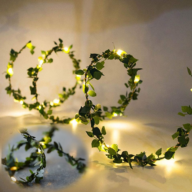 Elegant Wedding Reception Party 5M 50LEDs Green Leaves Garland LED String Lights 2pcs 1pc Battery Operated Fairy Lights for Wedding Christmas Banquet Garden Holiday Indoor Decoration - Main Image
