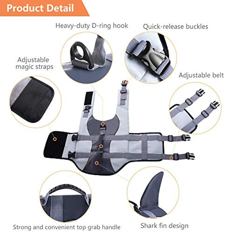 Dog Life Jacket Ripstop Pet Floatation Vest Saver Swimsuit Preserver For Water Safety At The Pool, Beach, Boating Grey4