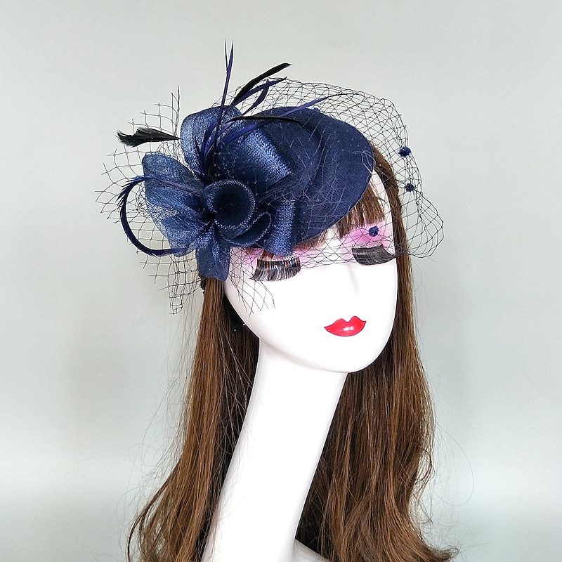 Fascinators Kentucky Derby Hat Headpiece Feathers Net Bucket Hat Pillbox Hat Wedding Party / Evening Ladies Day Melbourne Cup Cocktail With Cap Floral Headpiece Headwear