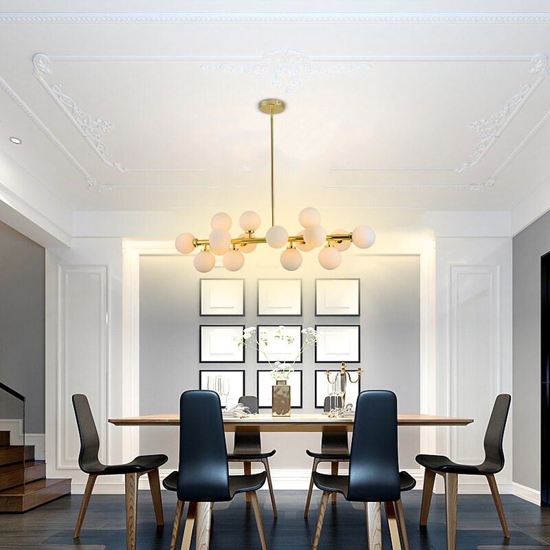 16 Bulbs 90cm(35.4") LED Gold Pendant Light Metal Glass Sputnik Electroplated 3.9" Lampshades Molecular Nordic Chandelier for Home Bedroom Kitchen3