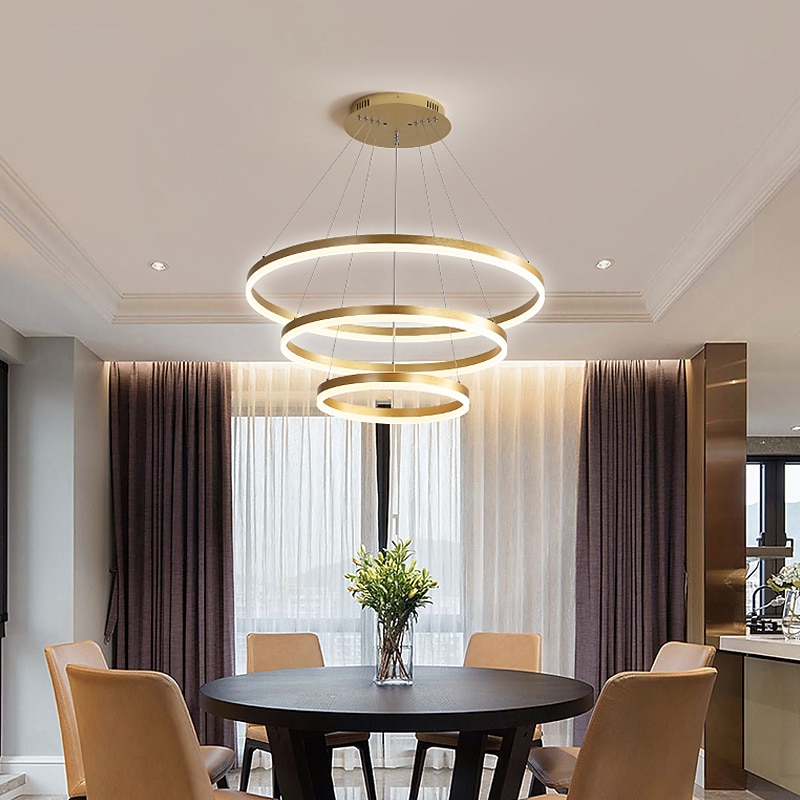 LED Pendant Light 3-Light 80cm/60cm/40cm Ring Circle Design 113W Aluminum Painted Finishes Modern Downlight Smart Wifi Control Dimmable with Remote Control4