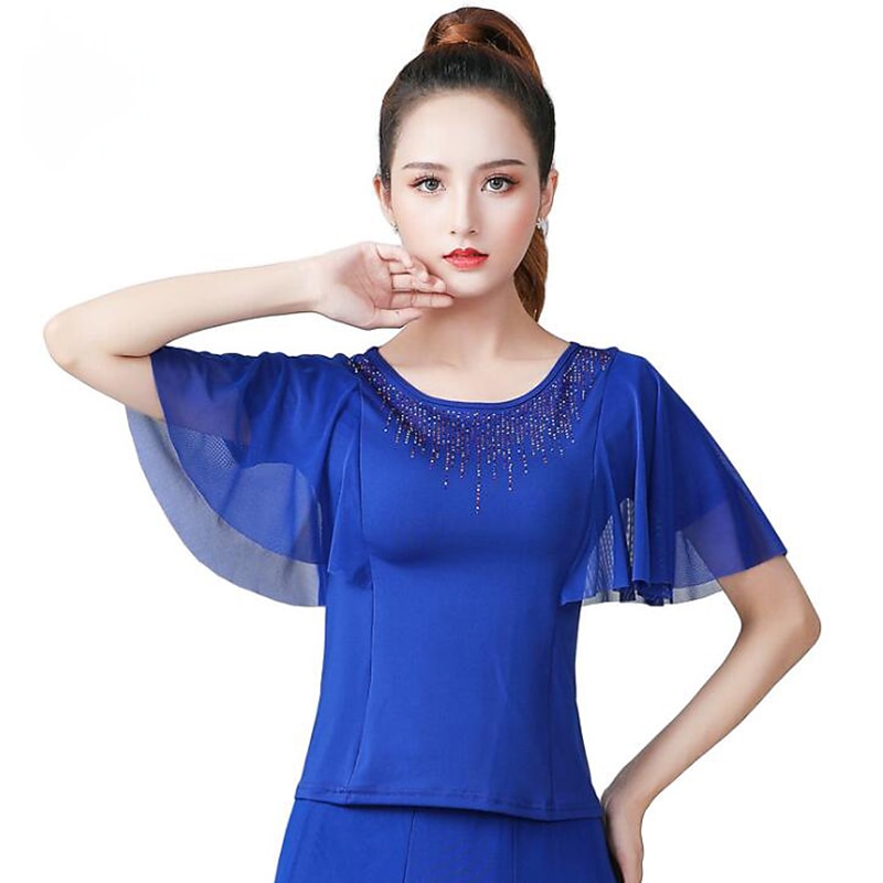 Ballroom Dance Top Split Joint Crystals / Rhinestones Women's Training Performance High Polyester2