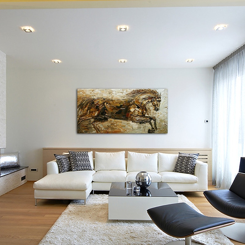 Oil Painting Hand Painted Horizontal Panoramic Animals Modern Rolled Canvas (No Frame)3