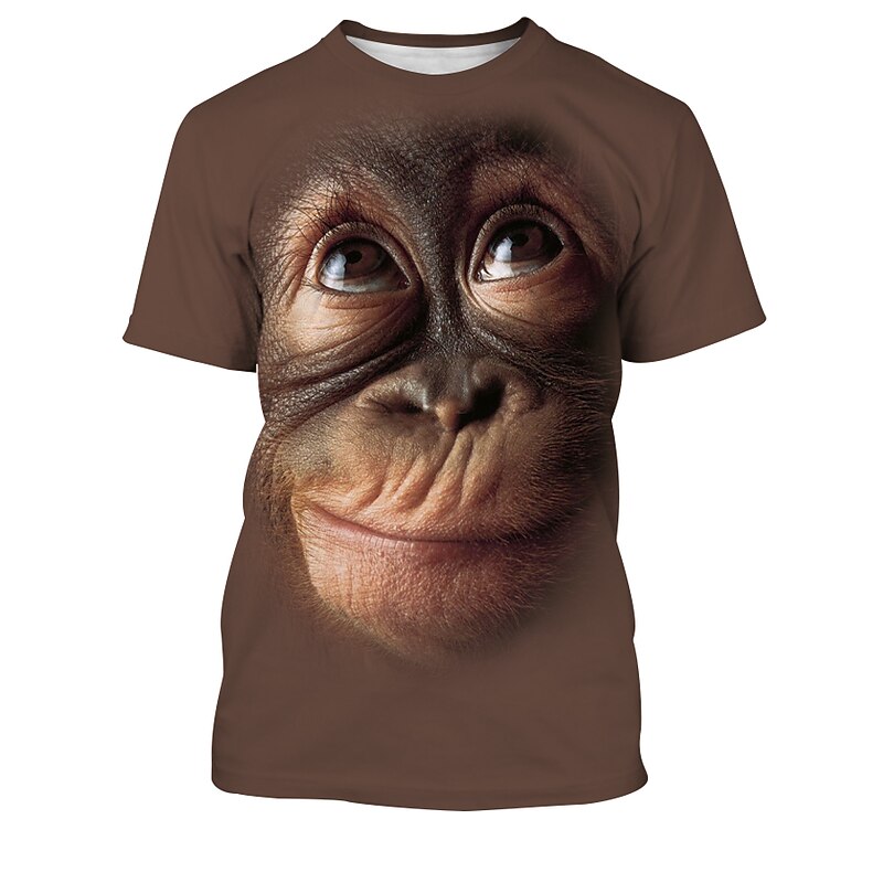 Men's Graphic Animal Orangutan Shirt T Shirt Tee Short Sleeve T shirt 3D Print Round Neck Shirt Chic & Modern Funny Comfortable Party Street Daily Black Pink Brown Summer Clothing Apparel S M L XL3