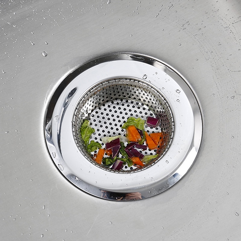 1PC Household Stainless Steel Kitchen Sink Strainer Drain Metal Bath Waste Screen Tool4