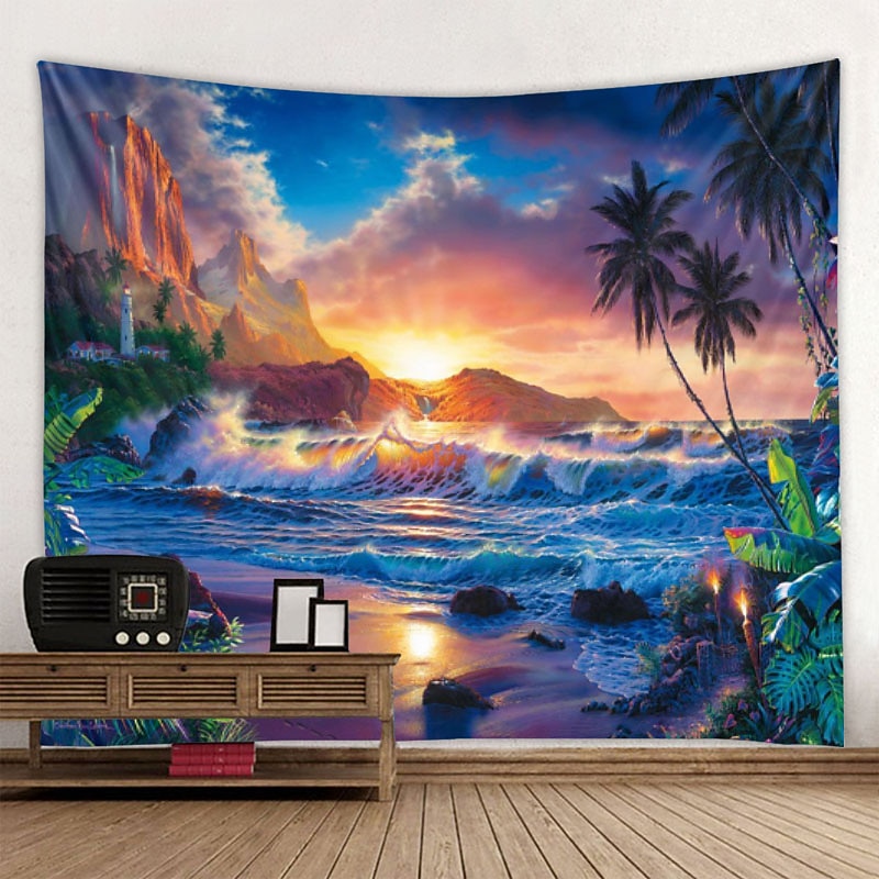 Beach Theme Sunset Wall Tapestry Art Decor Blanket Curtain Hanging Home Bedroom Living Room Dorm Decoration Polyester2
