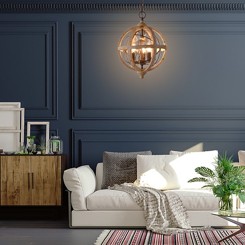 30 cm Candle Style Chandelier Wood / Bamboo Globe Drum Vintage Traditional / Classic 220-240V