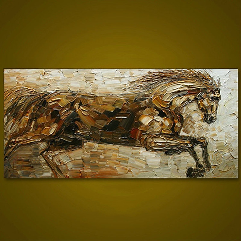 Oil Painting Hand Painted Horizontal Panoramic Animals Modern Rolled Canvas (No Frame)