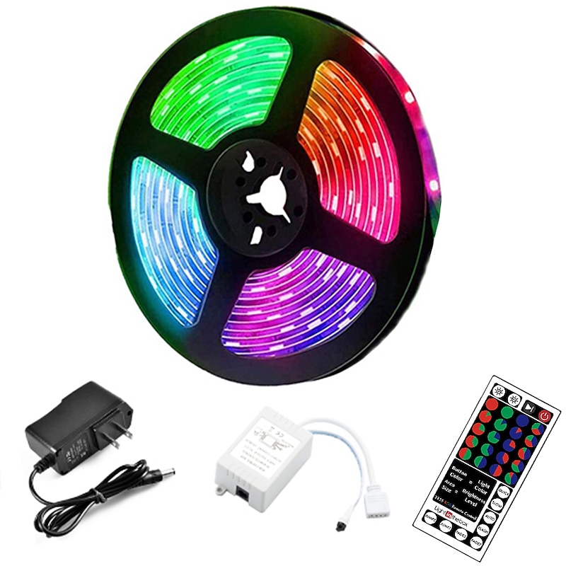 5m LED Strip Lights RGB Tiktok Lights 300 LED 2835 SMD RGB Tape Lights Light Sets Self Adhesive Multicolor for Room Kitchen TV Festival Illumination with Remote 12V