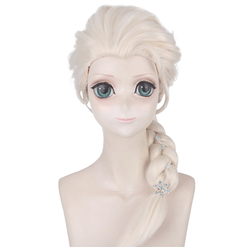 Cosplay  Wig Cosplay Wig Elsa Frozen II Plaited With Ponytail Wig Long Light golden Synthetic Hair 30 inch Women's Anime Cosplay Party Blonde Halloween Wigs