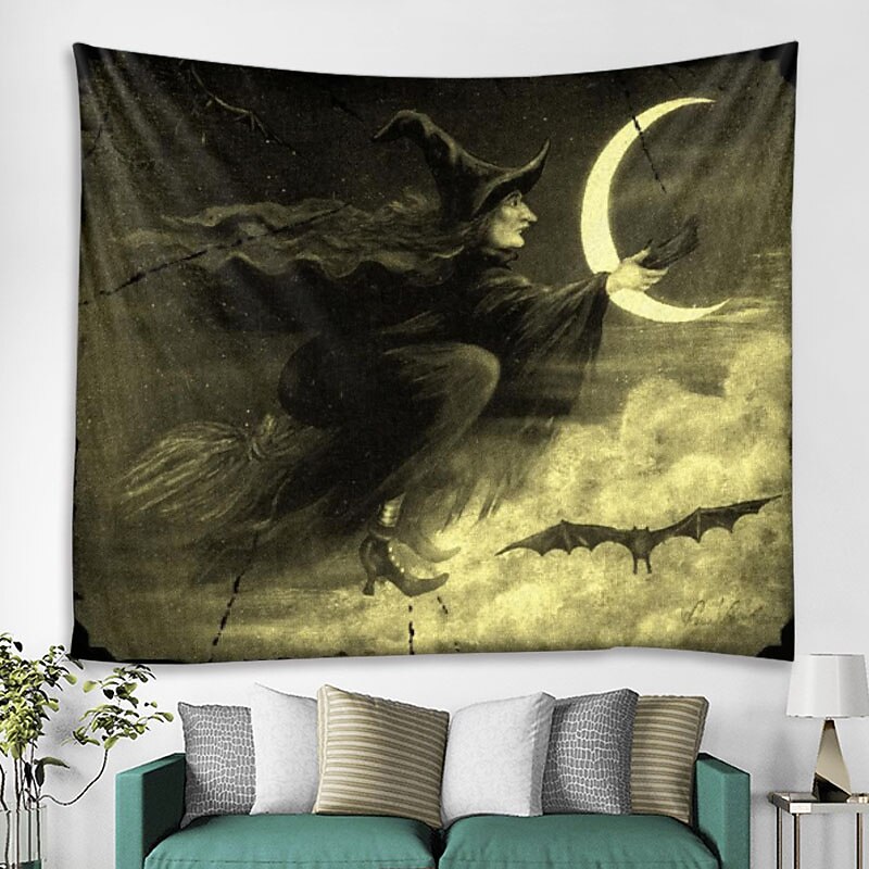 Halloween Decorations Tapestry Witch Moon Night Creepy Wall Hanging Photograph Backdrop Blanket Curtain Home Bedroom Living Room Decoration4