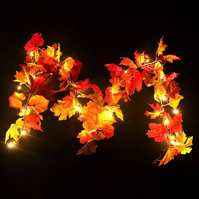 5pcs Fall Maple Leaf Garland Lights LED String Lights 1.7M 20LEDs Holiday Party Garden Thanksgiving Harvest Festival Halloween Decorative Light without Battery2