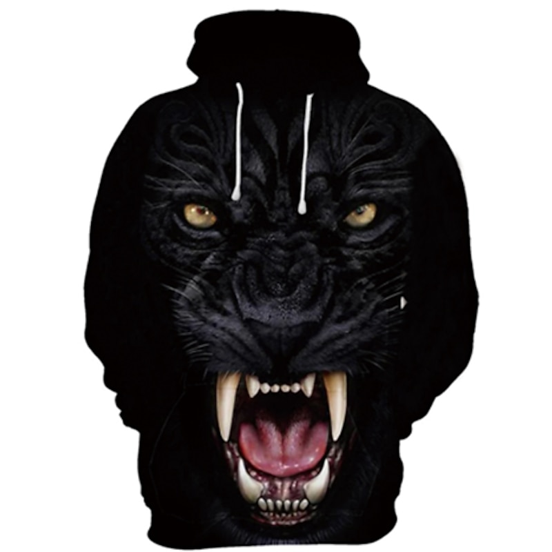 Men's Cartoon Wolf 3D Hoodie Hoodies Sweatshirt Basic Casual Long Sleeve Hooded Black And White Black-White Summer Spring Designer