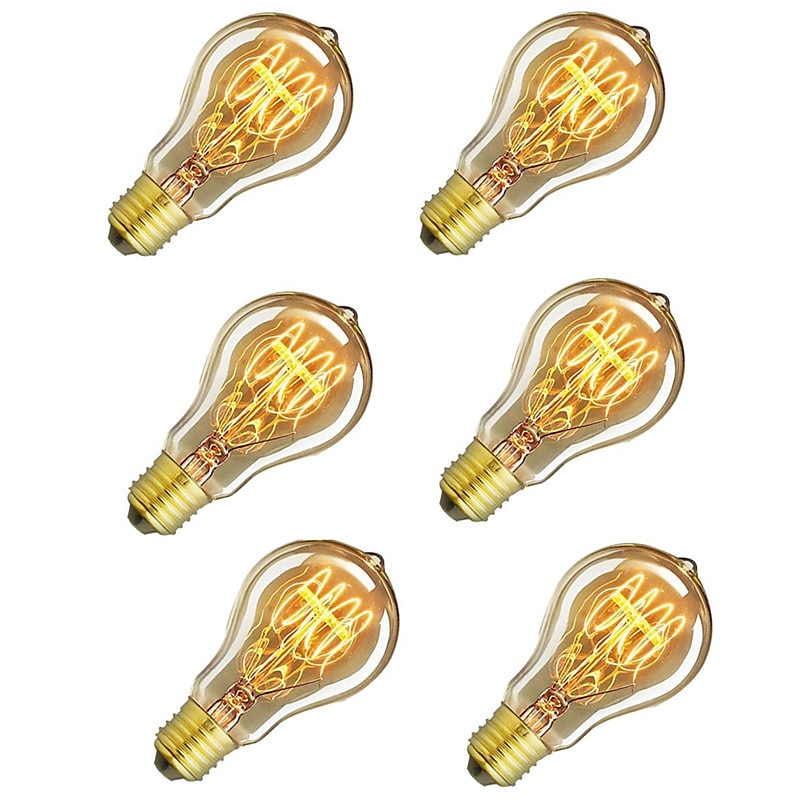 6pcs / 4pcs 60 W E26 / E27 A60(A19) Warm Yellow 2200-2800 k Retro / Dimmable / Decorative Incandescent Vintage Edison Light Bulb 220-240 V