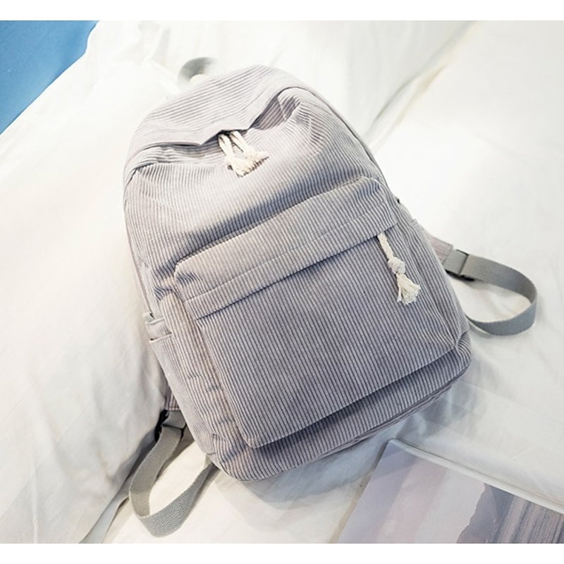 Women's Corduroy Backpack with Tassel Drawstring and Front Pocket – Soft Lightweight Casual Bag for School, Travel, or Daily Use