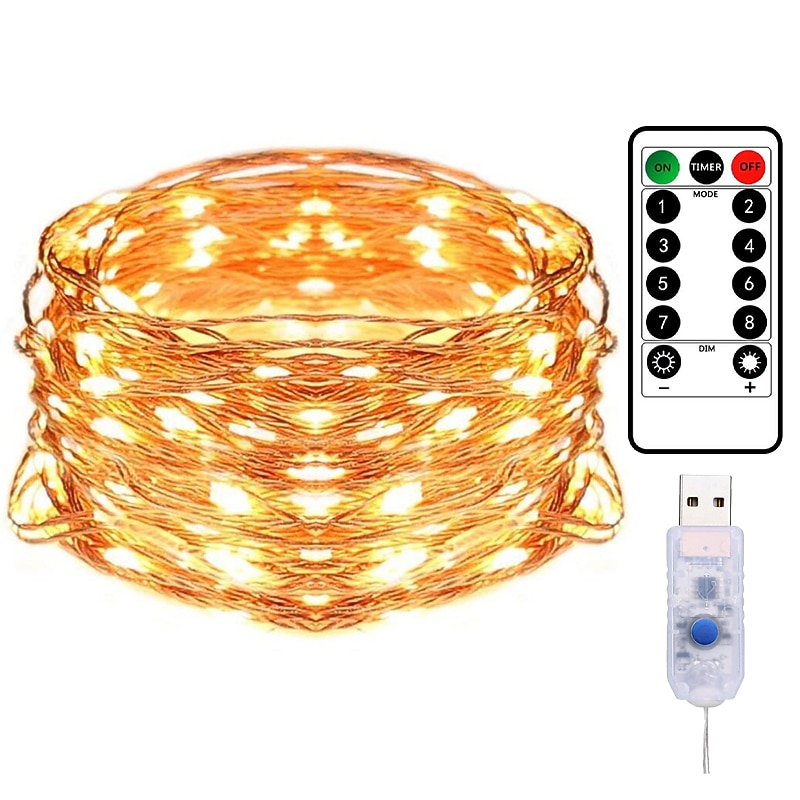 Elegant Wedding Party Reception 10M 100LED Copper Wire USB Plug-in Fairy String Lights with Remote - 8 Modes Waterproof for Birthday, Room, Valentine's Day