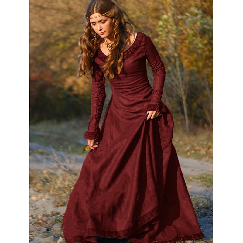 Retro Vintage Medieval Vintage Dress Long Length Dress Tunic Dress Normal Viking Ranger Elven Fancy Dress Women's Celtic Viking Halloween Carnival Performance Party LARP Adults' Dress4