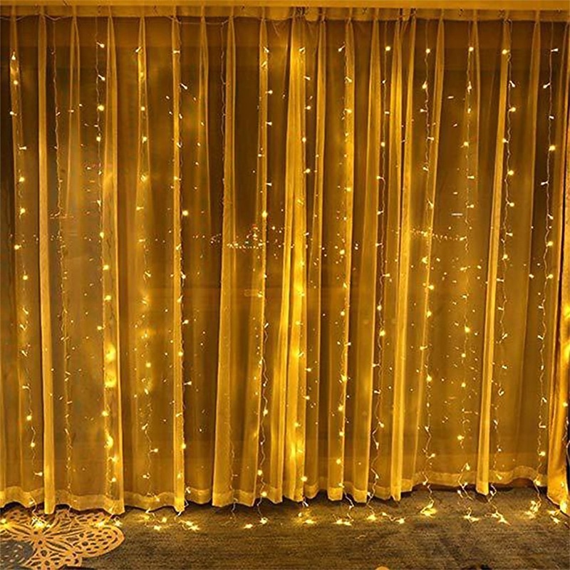 300 LEDs Curtain String Lights with Remote Control 3x3M Christmas Décor Lights for Christmas New Year's Curtain Window Roof String Lights2