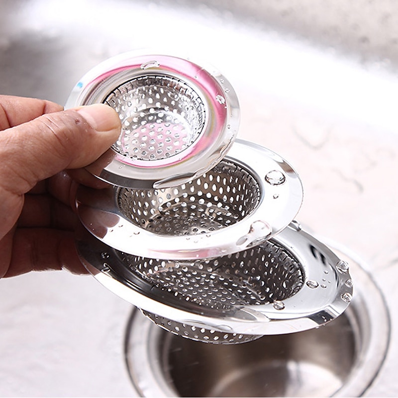 1PC Household Stainless Steel Kitchen Sink Strainer Drain Metal Bath Waste Screen Tool3