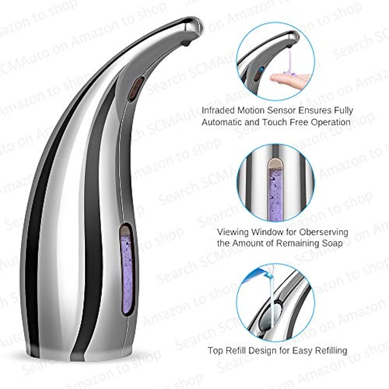 Soap Dispenser Touchless, No Touch Automatic Soap Dispenser for Kitchen, Bathroom, Shower (300ml, Silver)3