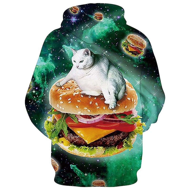 Men's Graphic Cat Animal Patterned Hoodie Hoodies Sweatshirt Basic Casual Hooded Daily Weekend Green Designer2