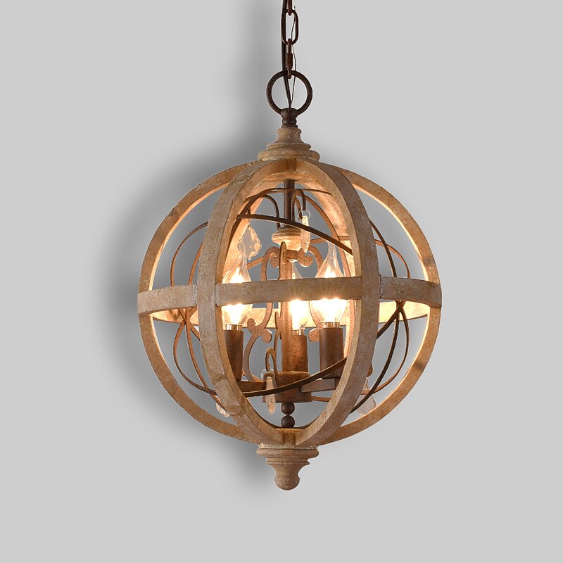 30 cm Candle Style Chandelier Wood / Bamboo Globe Drum Vintage Traditional / Classic 220-240V3