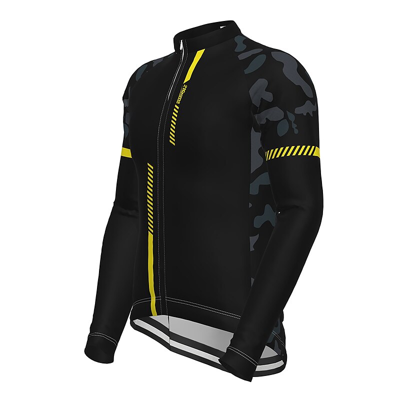 Men's Cycling Jersey Geometric Patchwork Patterned Long Sleeve Bike Jersey Top with 3 Rear Pockets Mountain Bike MTB Road Bike Cycling Thermal Warm UV Resistant Cycling Quick Dry Sports Black Yellow3