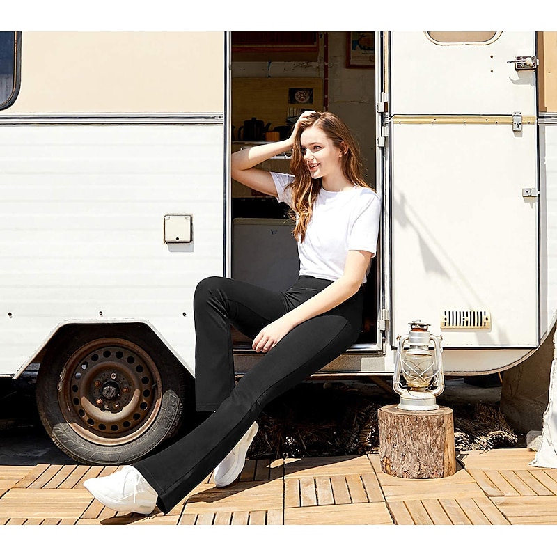 Women's High Waist Yoga Pants Side Pockets Bootcut Leggings Tummy Control 4 Way Stretch Quick Dry Dark Grey Wine Fitness Gym Workout Dance Summer Sports Activewear High Elasticity4