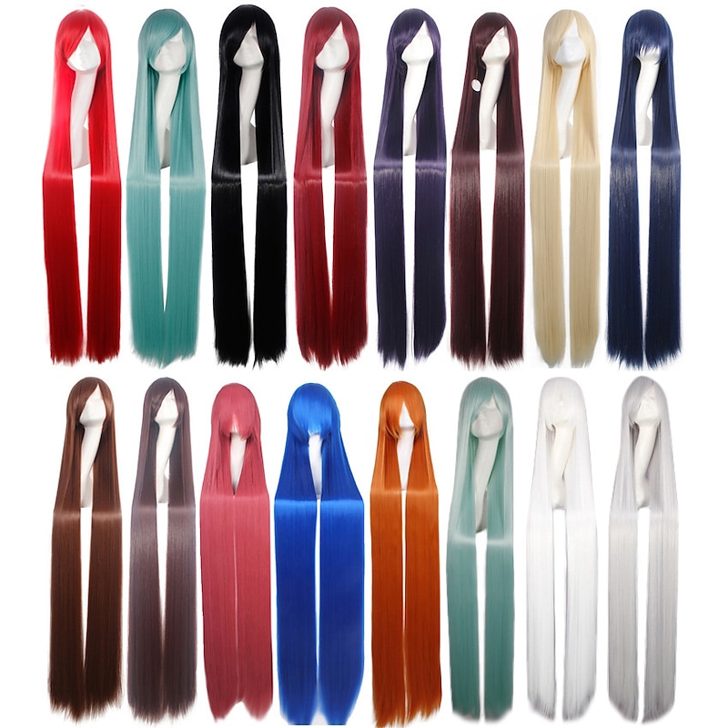 Cosplay  Wig Cosplay Wig Natural Straight With Bangs Wig Black / Blonde Long A1 A2 A3 A4 A5 Synthetic Hair 60 inch Women's Anime Cosplay Creative Orange Black / Blonde Halloween Wigs