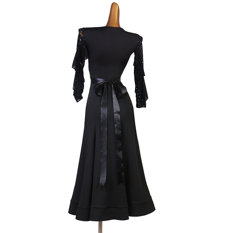 Ballroom Dance Dress Split Joint Women's Training 3/4 Length Sleeve High Milk Fiber2