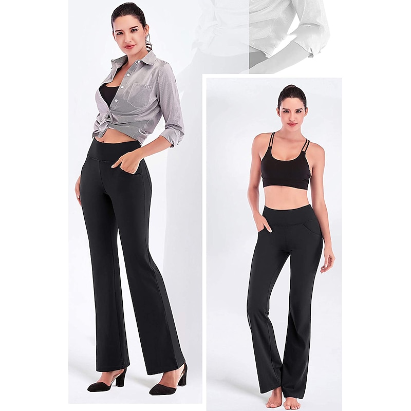 Women's High Waist Yoga Pants Side Pockets Bootcut Leggings Tummy Control 4 Way Stretch Quick Dry Dark Grey Wine Fitness Gym Workout Dance Summer Sports Activewear High Elasticity2