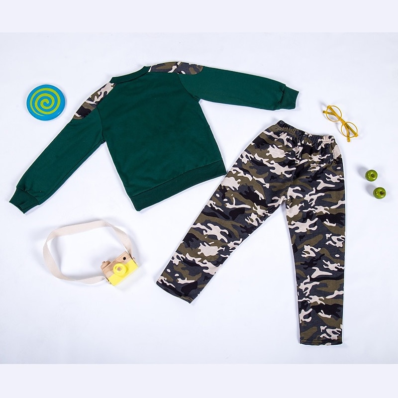 Boys 3D Color Block Print Camouflage Sweatshirt & Sweatpants Set Pants Set Clothing Set Long Sleeve Basic Casual Toddler 3-12 Years School Sports Outdoor Slim4