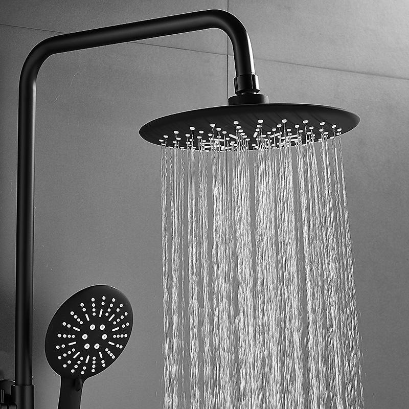 Shower System Faucet Combo Set with 8" Rain Showerhead, Multi-Function Hand Shower, Adjustable Slide Bar and Soap Dish Wall Mounted Ceramic Valve Bath Shower Mixer Taps4