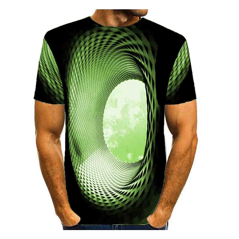 Men's Graphic Optical Illusion Shirt T Shirt Short Sleeve T shirt 3D Print Round Neck Shirt Basic Daily Blue Green Rose Red Clothing Apparel Normal S M L XL 2XL 3XL 4XL2