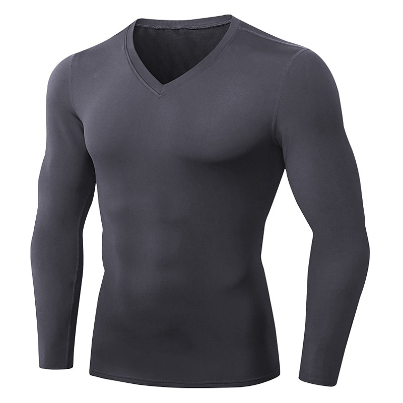 Men's Compression Shirt Running Shirt Long Sleeve Tee Tshirt Athletic Athleisure Fall V Neck Solid Colored Spandex Fleece Thermal Warm Quick Dry Soft Moisture Wicking Gym Workout Training Running4
