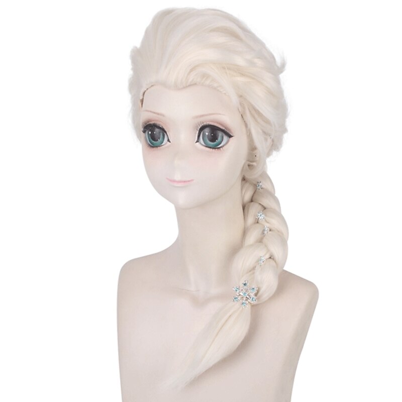 Cosplay  Wig Cosplay Wig Elsa Frozen II Plaited With Ponytail Wig Long Light golden Synthetic Hair 30 inch Women's Anime Cosplay Party Blonde Halloween Wigs3