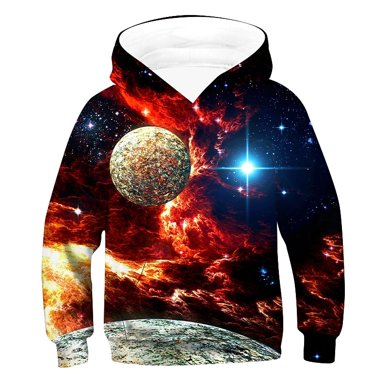 Boys 3D Galaxy Hoodie Long Sleeve 3D Print Fall Winter Active Basic Kids 2-12 Years Outdoor Daily Indoor - Main Image
