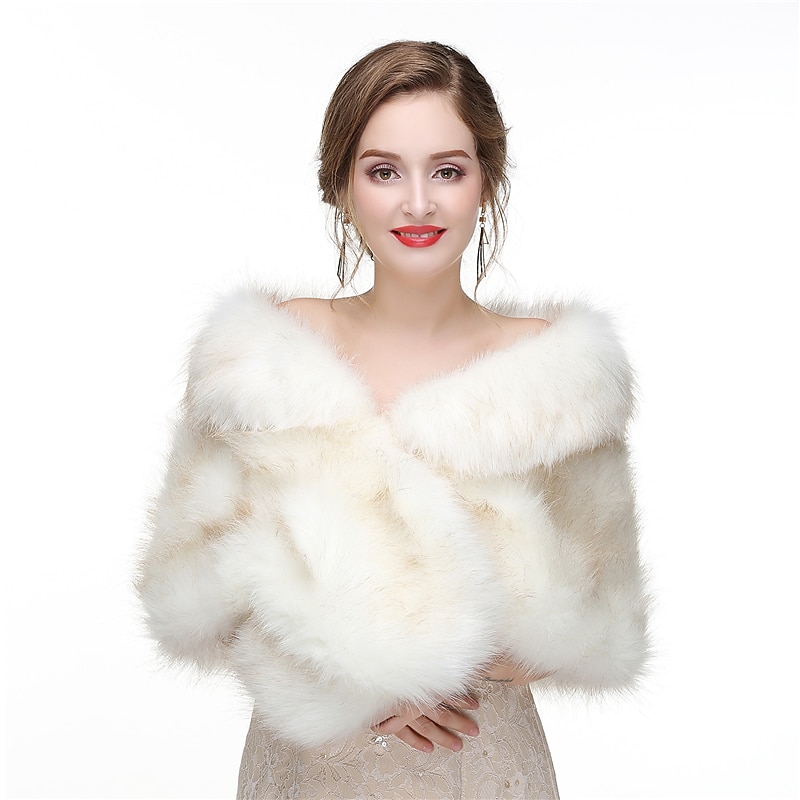 Ivory Faux Fur Shawls Women's Wrap Shrug Elegant Keep Warm Winter Bridal Sleeveless Faux Fur Wedding Wraps For Fall Wedding Formal