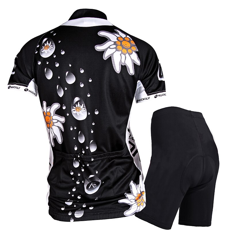 Women's Short Sleeve Cycling Jersey with Shorts Summer Nylon Elastane Polyester White Black Floral Botanical Funny Bike Shorts Jersey Padded Shorts / Chamois Waterproof 3D Pad Breathable Ultraviolet3