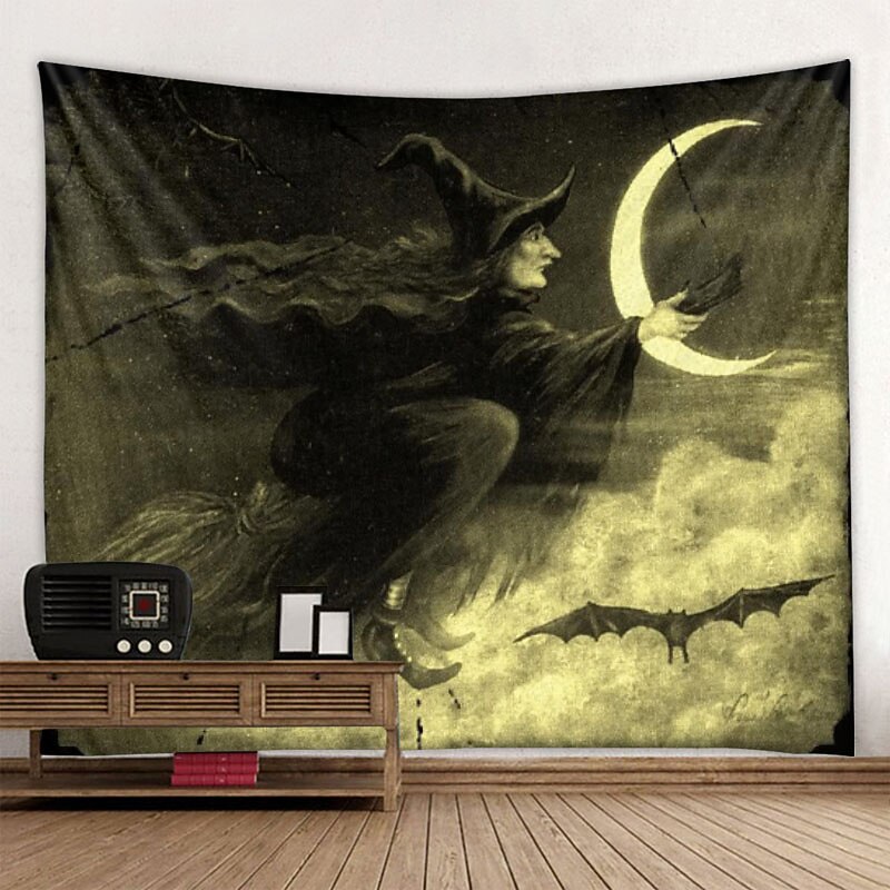 Halloween Decorations Tapestry Witch Moon Night Creepy Wall Hanging Photograph Backdrop Blanket Curtain Home Bedroom Living Room Decoration2