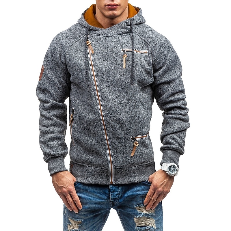 Men's Zip Up Sweatshirt Sweat Jacket Black Light Grey Dark Gray Hooded Solid Color Casual Streetwear Polyester Cool Fall Winter Clothing Apparel Hoodies Sweatshirts  Long Sleeve Slim2