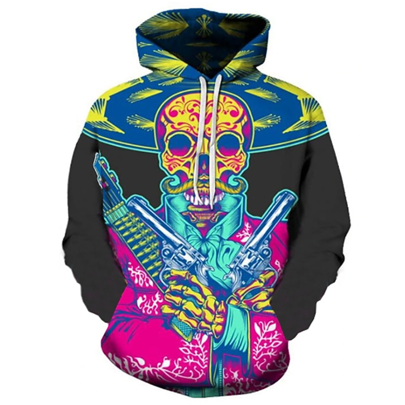 Men's Cartoon Grim Reaper 3D Hoodie Hoodies Sweatshirt Active Exaggerated Long Sleeve Hooded Daily Going out Black Gray Print Fall Winter Designer