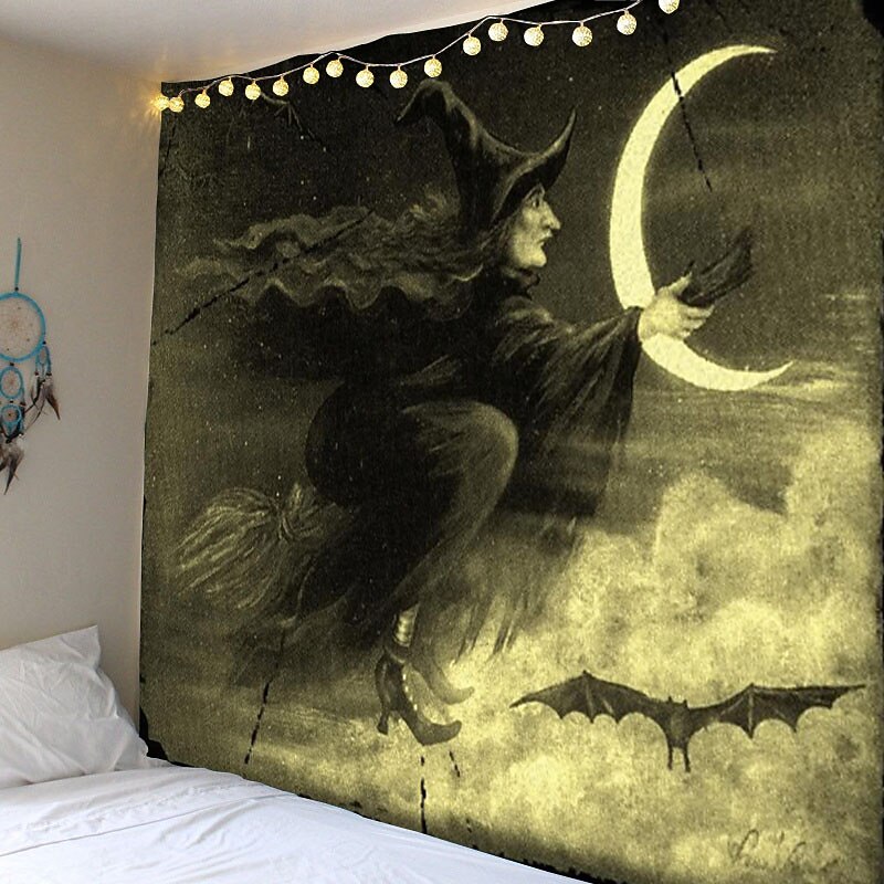 Halloween Decorations Tapestry Witch Moon Night Creepy Wall Hanging Photograph Backdrop Blanket Curtain Home Bedroom Living Room Decoration