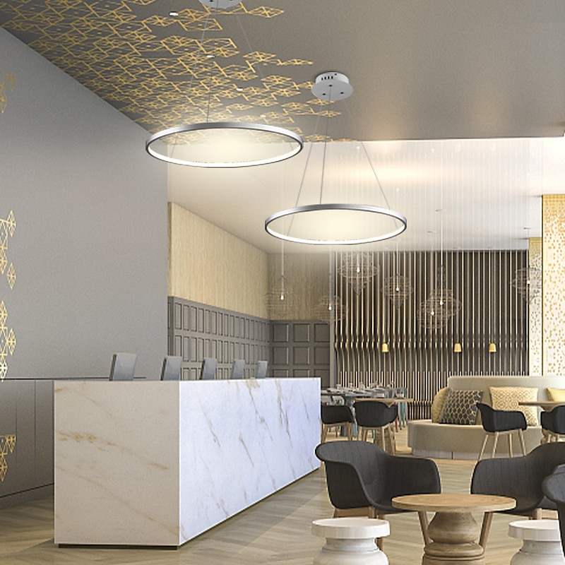 1-Light 60cm 24“ LED Pendant Light Metal Acrylic Circle Design Chrome Modern Contemporary 110-120V 220-240V3