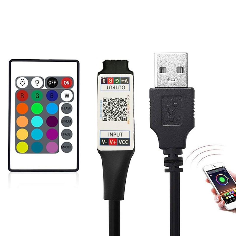 TV Led Lights Strip App Intelligent Control Bluetooth Mesh Smart Waterproof 5050 RGB SMD with IR 24 Key Controller USB Port DC5V3