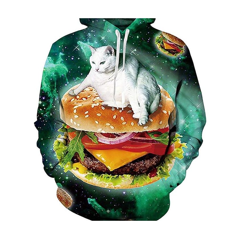 Men's Graphic Cat Animal Patterned Hoodie Hoodies Sweatshirt Basic Casual Hooded Daily Weekend Green Designer3