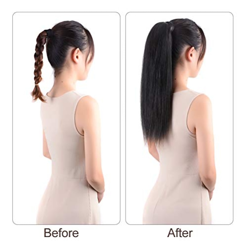 ponytail extensions real human hair clip in 16 inches 65g jet black color straight drawstring warp around ponytail hair piece remy human hair for women4