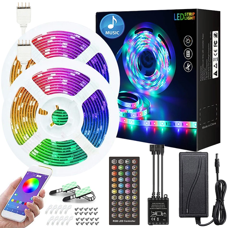 20m 15m 10m LED Strip Light Waterproof RGB Bluetooth APP Control Music Sync 5050 SMD Color Changing Backlight Home Party Decoration