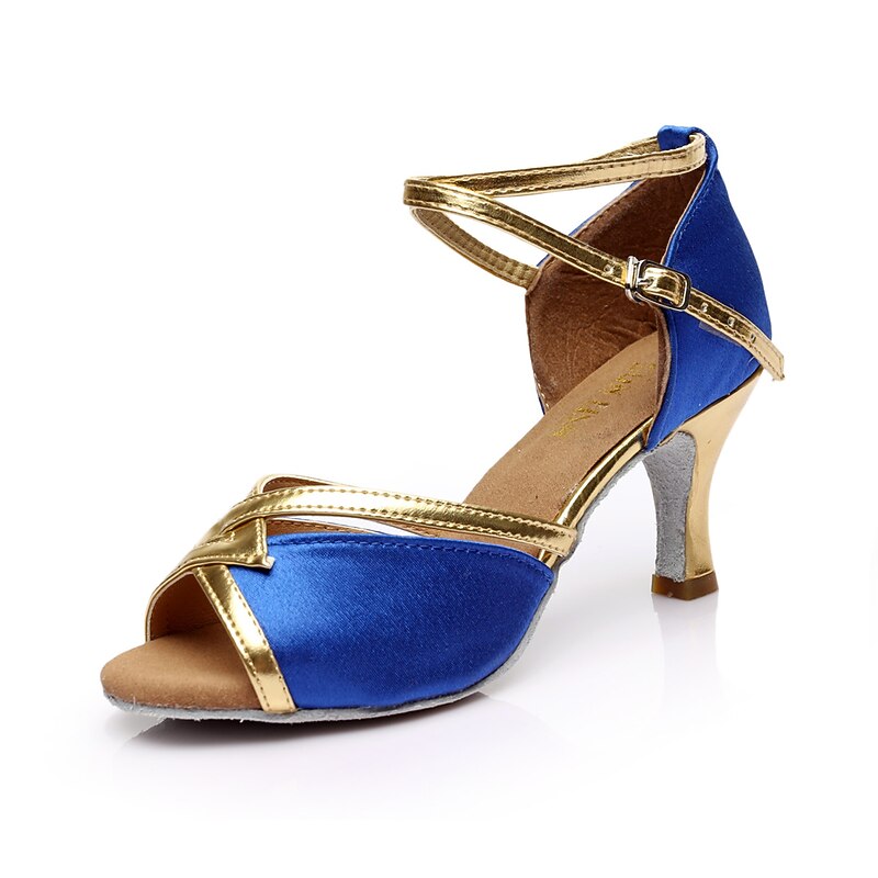 Women's Latin Shoes Salsa Shoes Heel Slim High Heel Red Black Blue Buckle Satin / Performance / Leather / Practice3